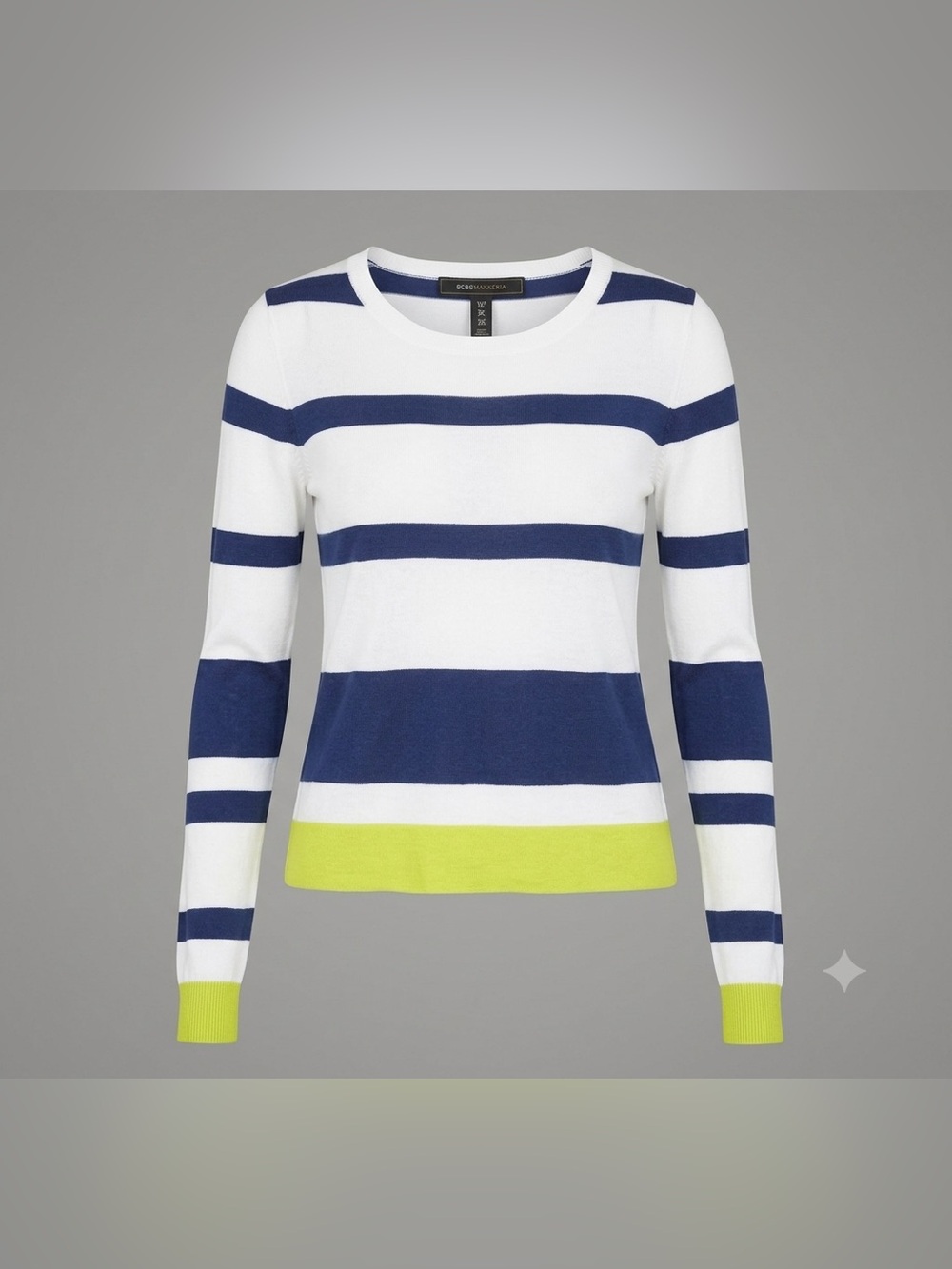 BCBGMAXAZRIA Nautical Striped Knit Top – Cream, Navy & Lime Green - Size XS